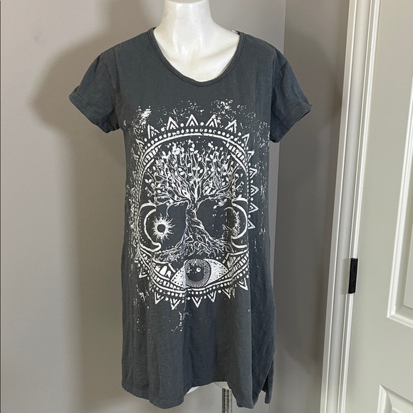 Kyla Seo Rena Dress Tree of Life Celestial Sun Moon Eye Mandala Grey Boho Sz XS - Picture 5 of 14